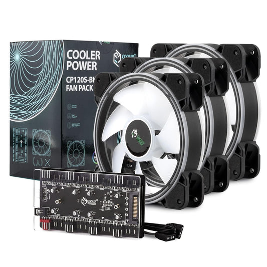 Cooler Power - Cooler Power 120mm RGB Fans & Fan Hub - 
Dimension: 120*120*25mm
Weight: 150g/each fan

Lifetime: 40,000h

Silent operation: low noise level at 13.3db under default speed to 34.3db at full speed.
Connectio